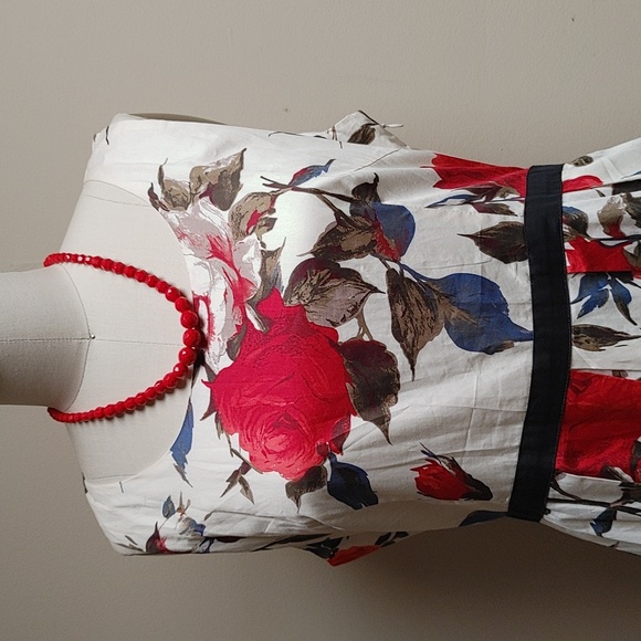 Frock Shop Party Dress Vintage Style Cream Red Roses Size L - Picture 3 of 16